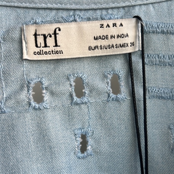 ZARA TRF Collection Blue Eyelet Bell Sleeves Top - Picture 8 of 16